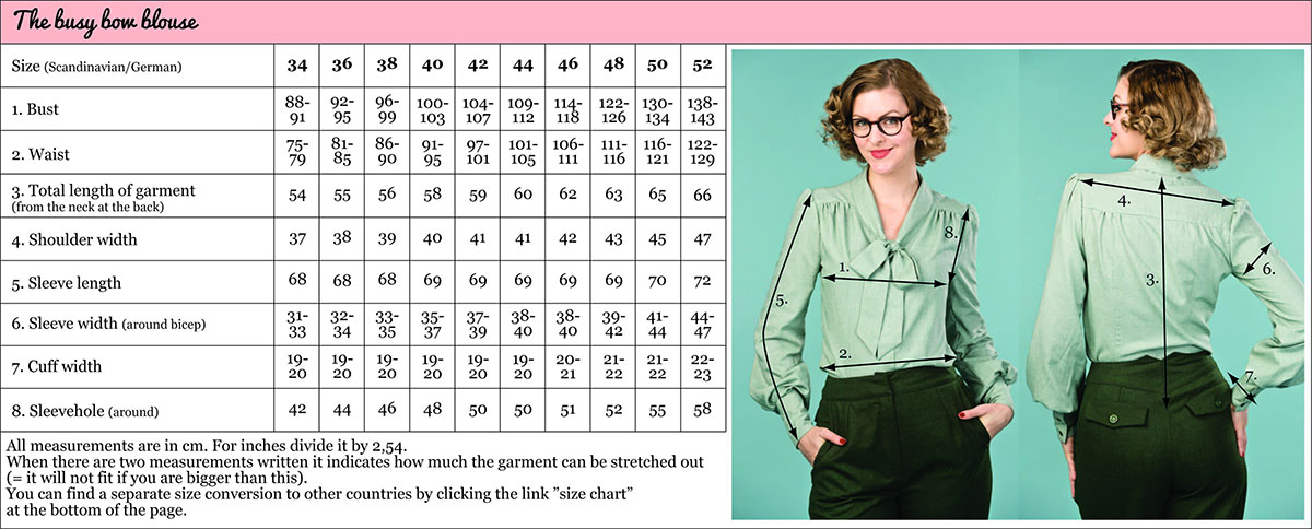 Specific Garment Size Guide