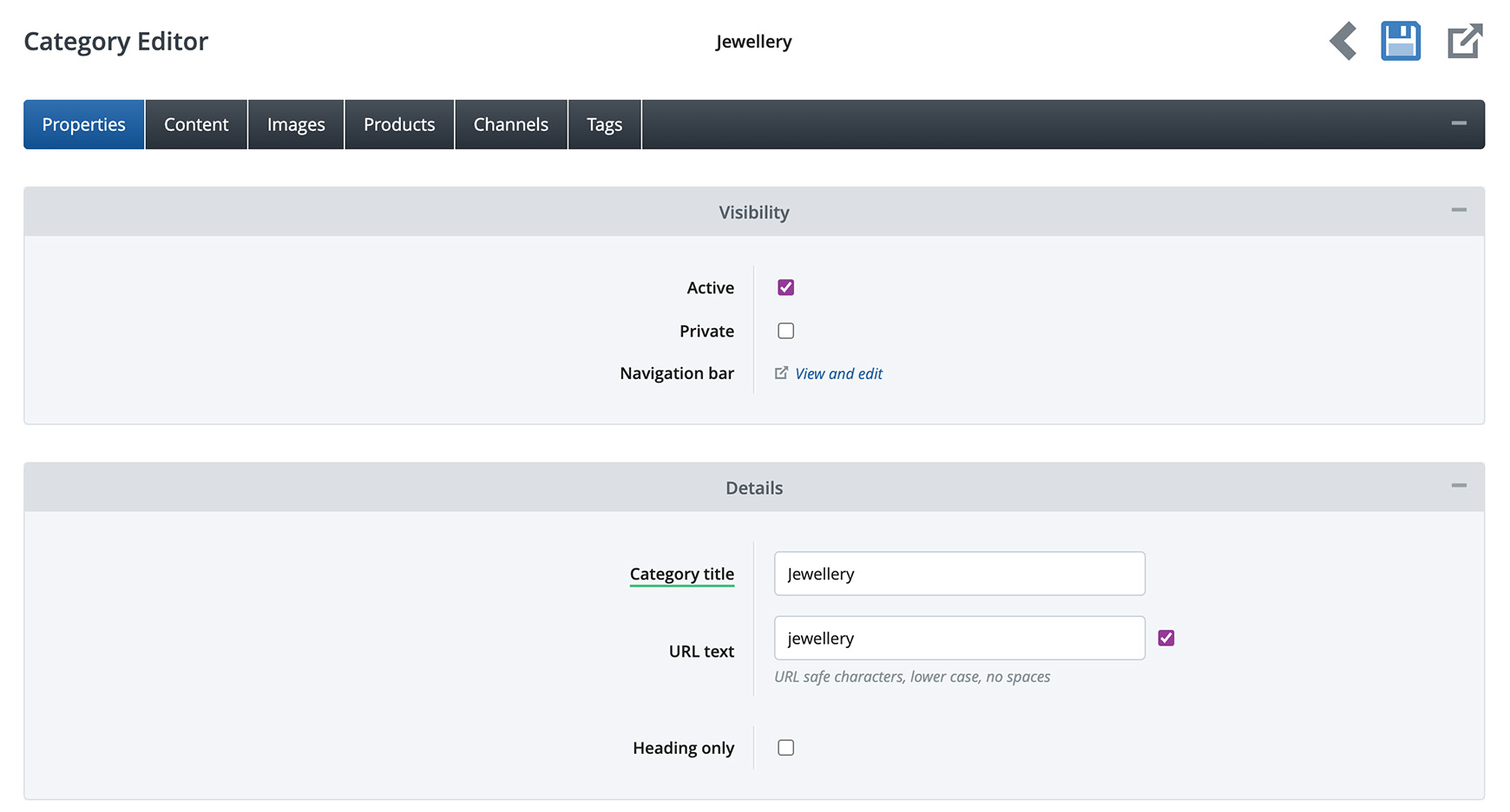 Category Creator Properties Page