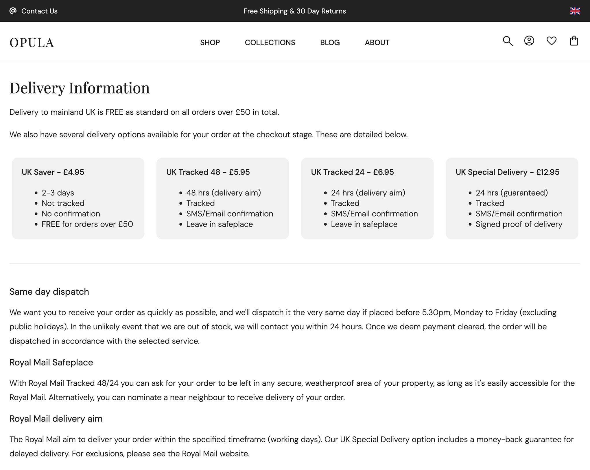 Delivery Information Page Example How to create information pages - Bluepark.co.uk