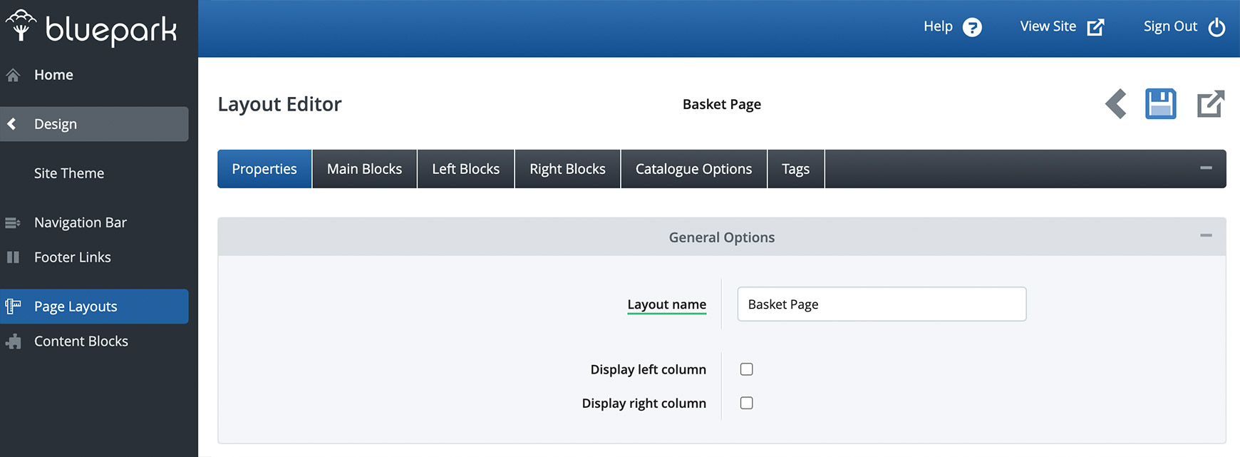 Basket Layout settings for V2