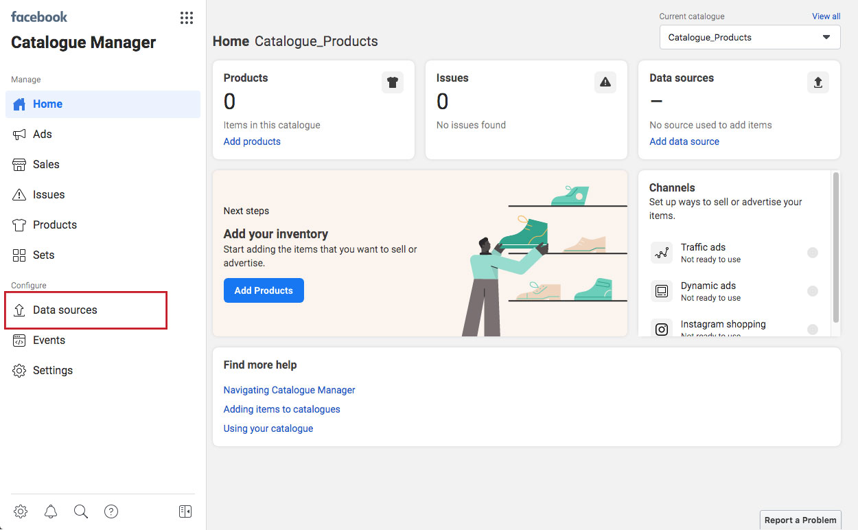 Facebook Catalogue Manager Data Sources