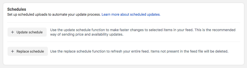 Facebook products feed schedule upload