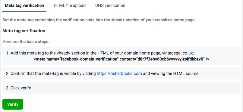 Facebook Meta Tag verification 