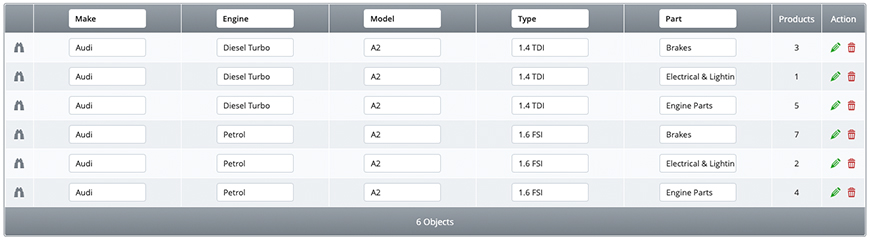 Product finder rows