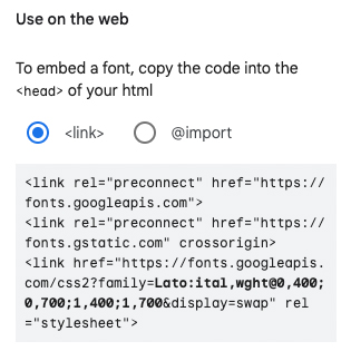 Add link code to head section