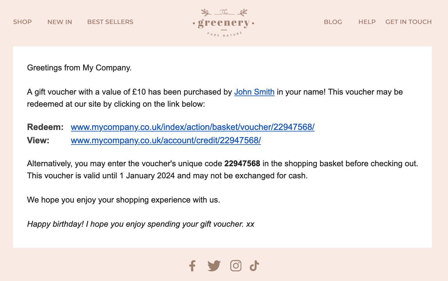 Gift voucher email content