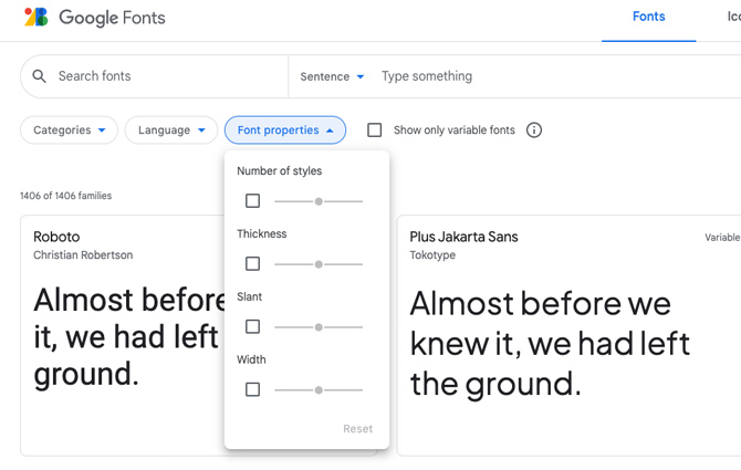 Google Fonts - Properties Filter