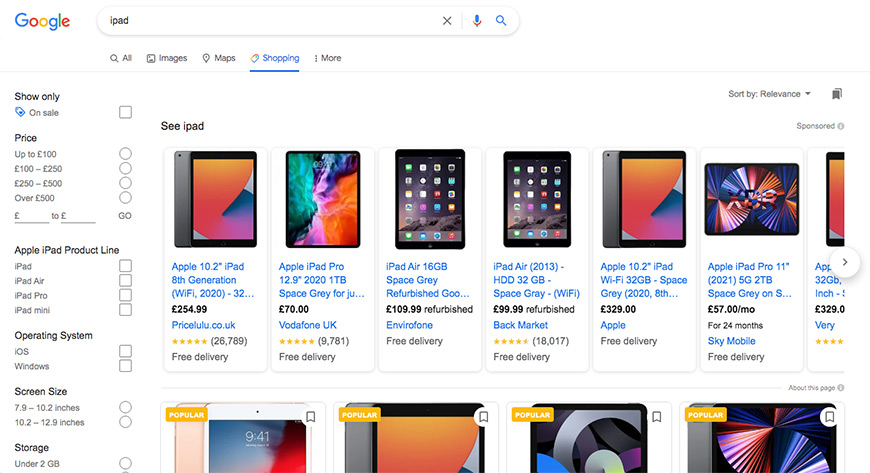 Google Shopping search