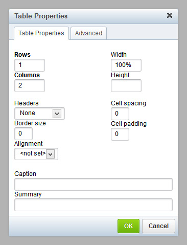 Table properties