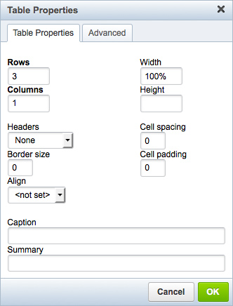 Table properties