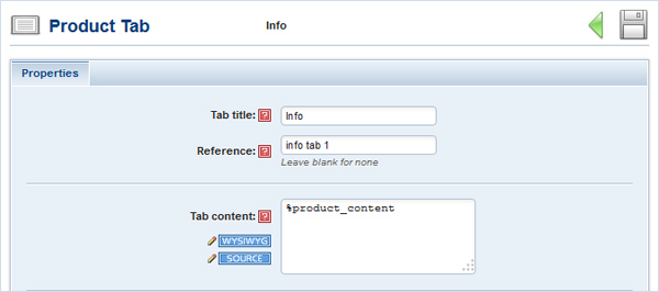 Product tab content set up