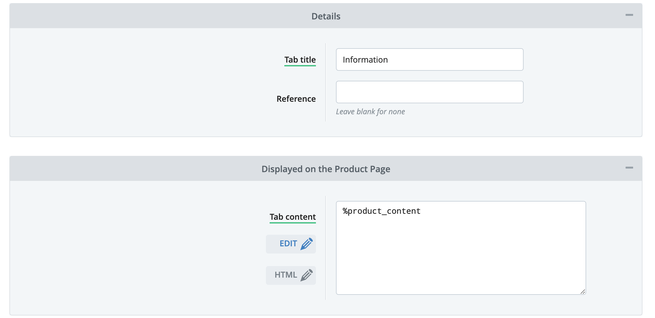 Product tab content set up