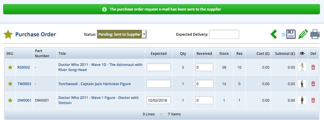 Purchase order expected delivery dates