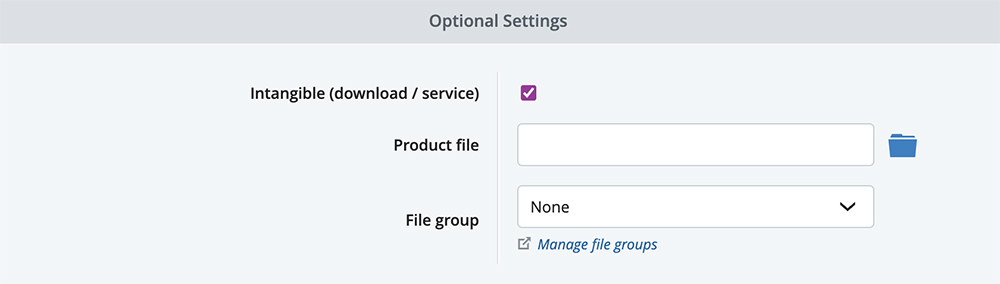 Product setup for digital downloads