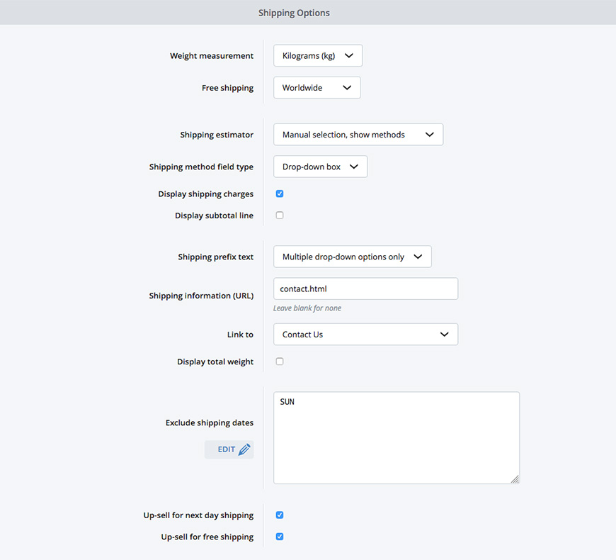 Shipping configuration