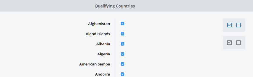 Shipping Editor - countries tab