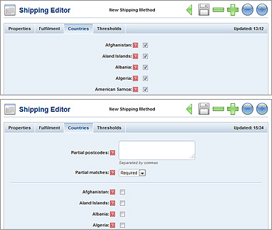 Shipping Editor - countries tab