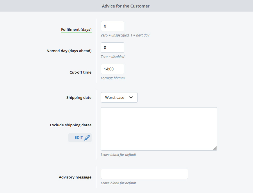 Shipping Editor - fulfilment tab