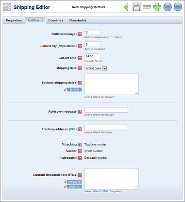 Shipping Editor - fulfilment tab