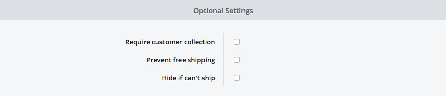 Shipping Properties - Optional Settings