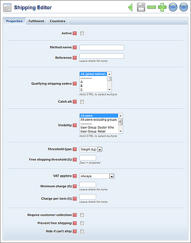 Shipping Editor - properties tab
